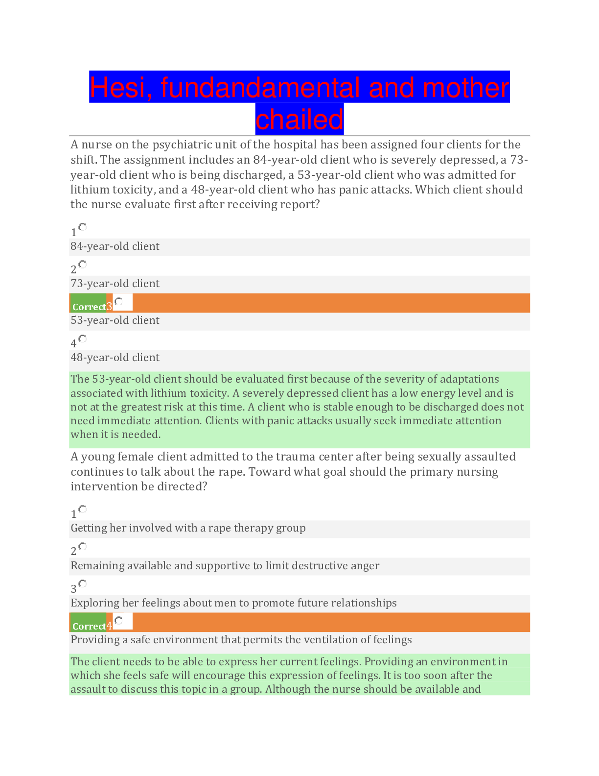 Preview of NR 240 (Nursing in Health and Illness III) -hesi fundamentals 2020